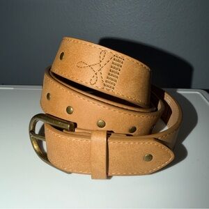 Women’s Belt Tan Faux Leather XXL  Belt With Stitching Brass Studs 54 Inch Long